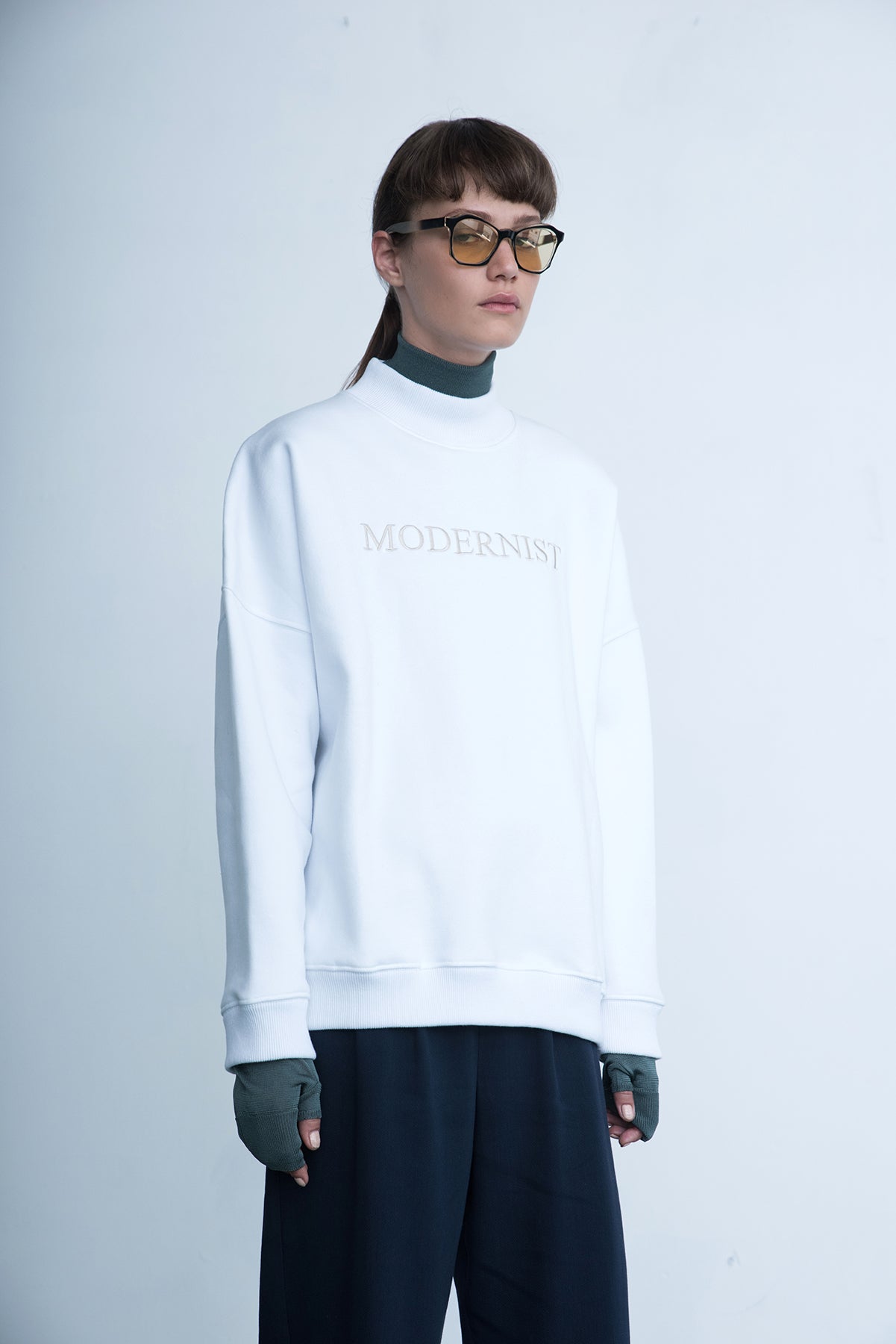 Modernist Mock Neck In White 