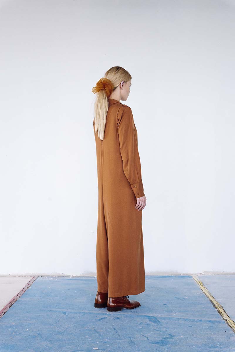 Futurist Tencel Jumpsuit in Rust 