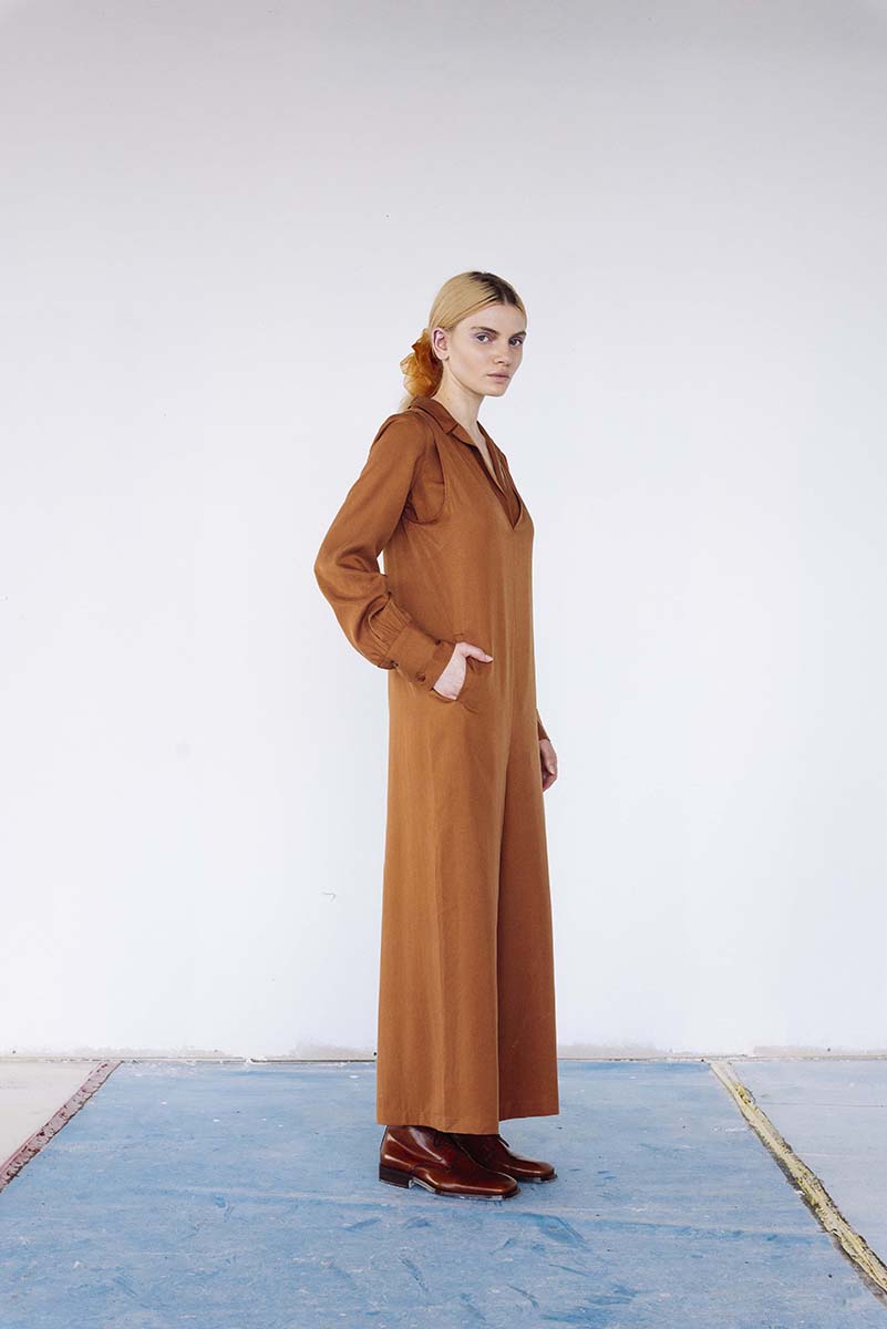 Futurist Tencel Jumpsuit in Rust 