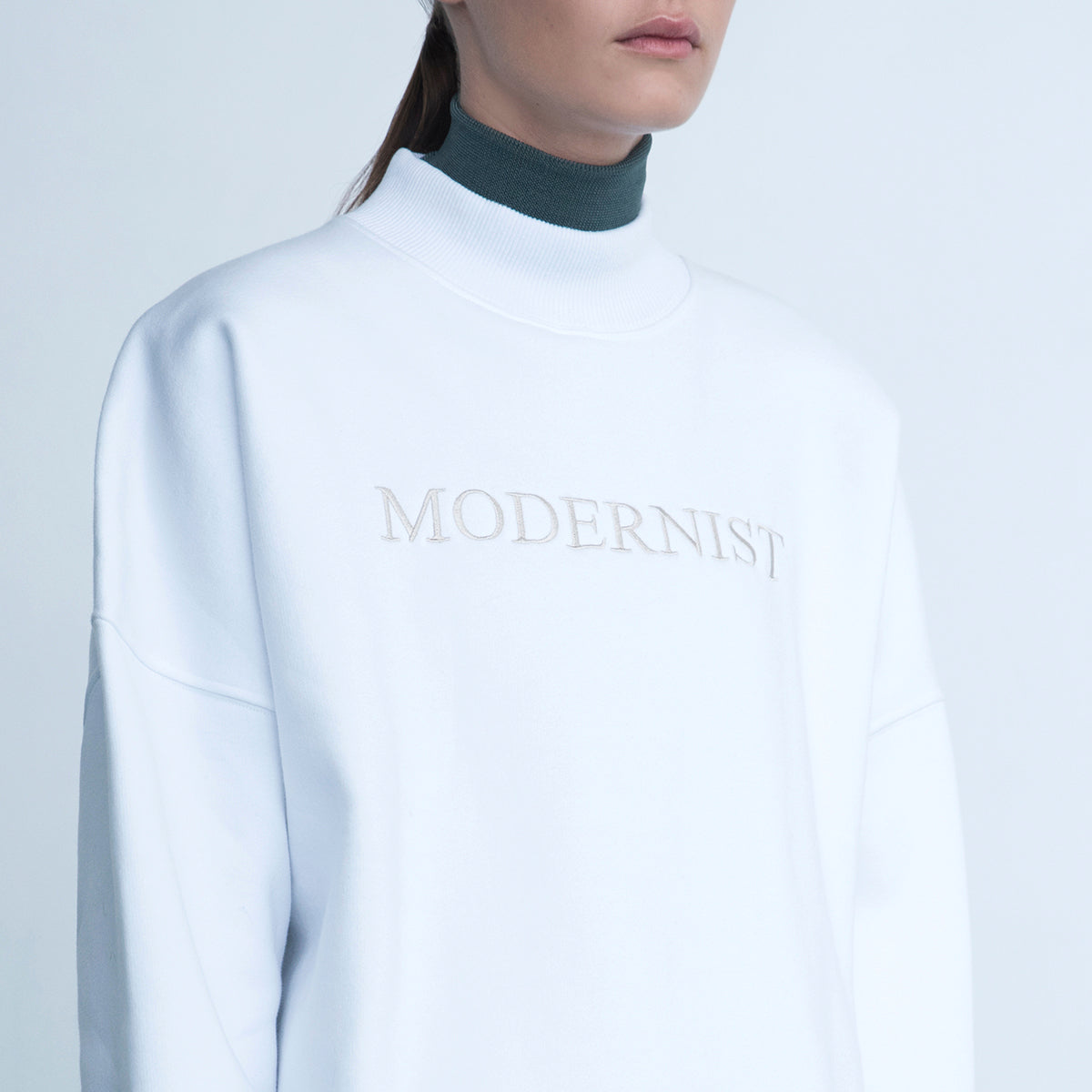 Modernist Mock Neck In White 