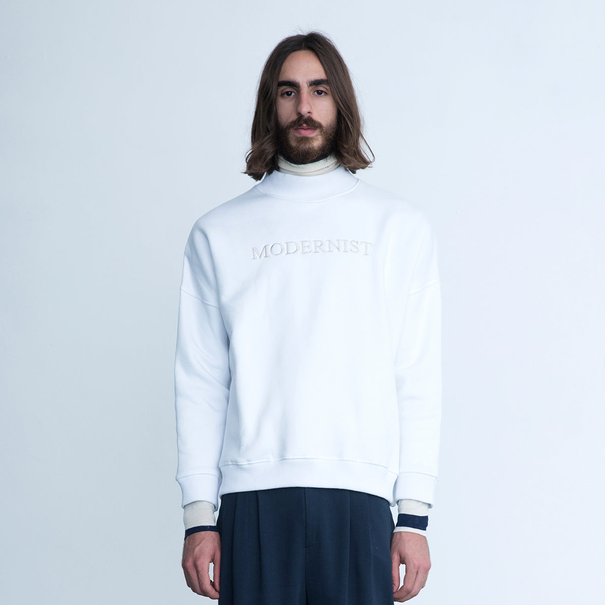 Modernist Mock Neck In White 