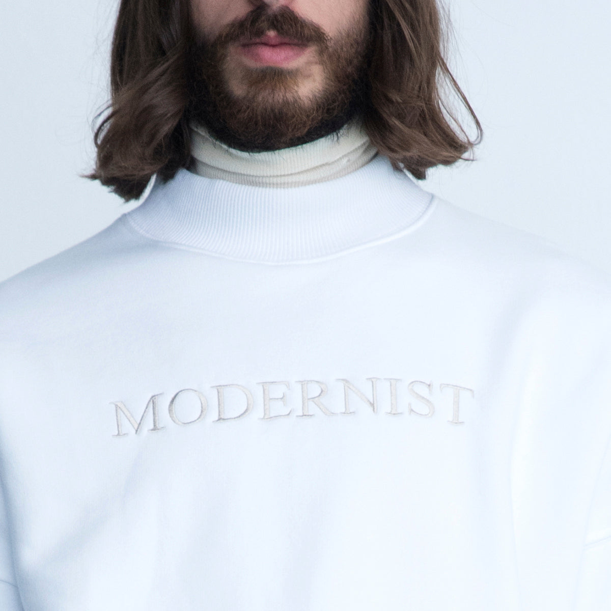 Modernist Mock Neck In White 